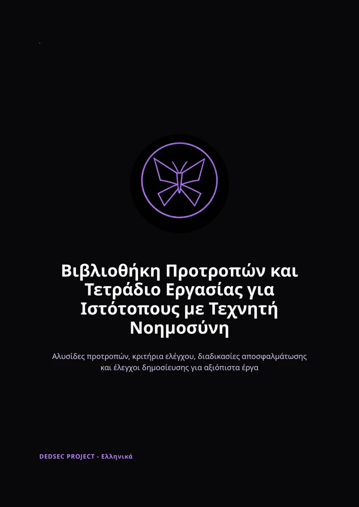 Εξώφυλλο: Βιβλιοθήκη Προτροπών και Τετράδιο Εργασίας για Ιστότοπους με Τεχνητή Νοημοσύνη